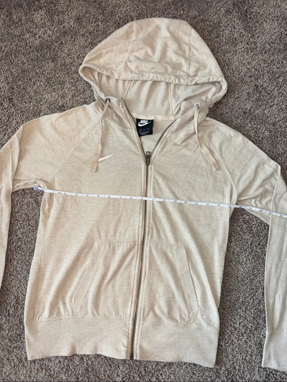 Small Nike Women's Heather Beige Full-Zip Lightweight Hoodie Jacket
